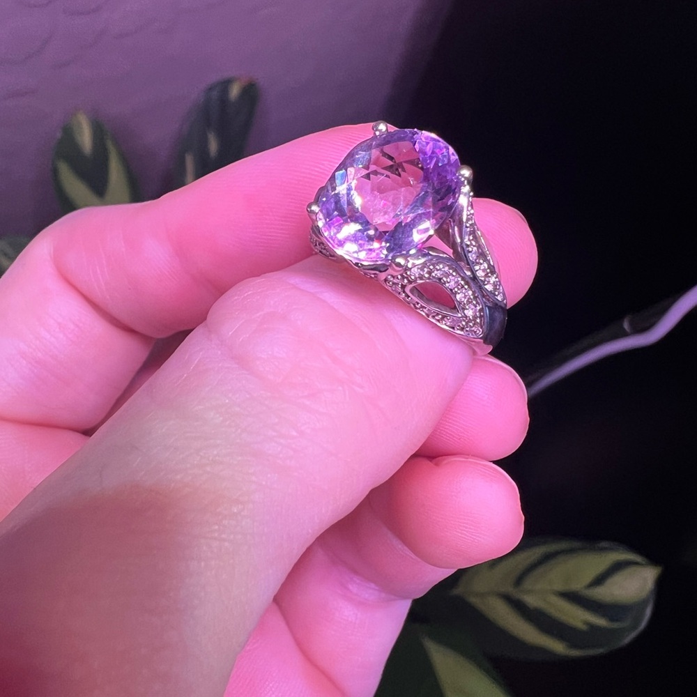 Lilac Quarts and Simulated Diamond Ring